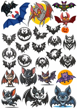 Variety of Cartoon and Silhouette Bat Vector Illustrations Free Vector