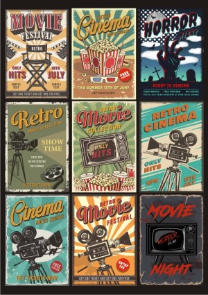 Retro Movie and Cinema Festival Posters Collection Free Vector