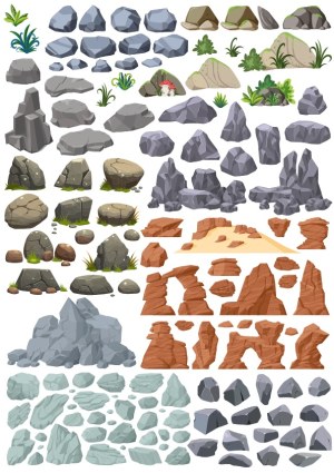 Collection of Cartoon Style Rock and Stone Vector Elements Free Vector