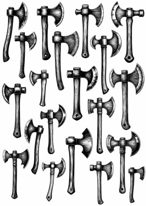 Collection of Hand-Drawn Viking Axes in Black and White Free Vector