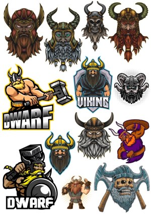 Collection of Viking and Dwarf Warrior Vector Illustrations Free Vector