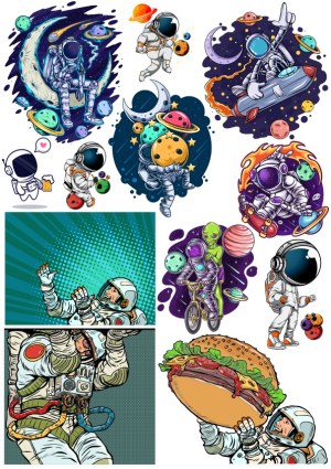 Cartoon Astronauts and Space-Themed Illustrations Free Vector
