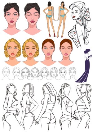 Set of Fashion and Beauty Female Vector Illustrations and Silhouettes Free Vector