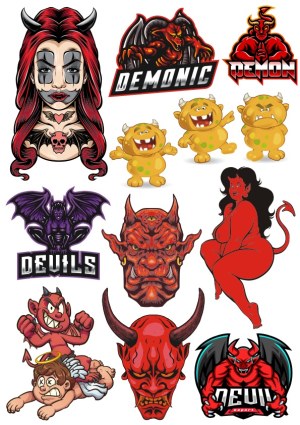Collection of Demonic and Devil-Themed Vector Characters and Logos Free Vector