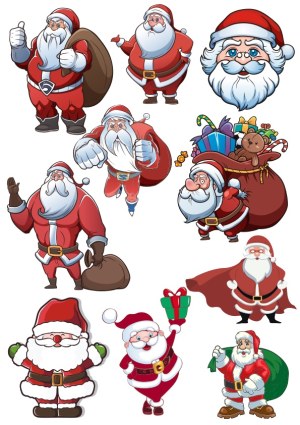 Set of Cartoon Santa Claus Characters in Various Poses and Actions Free Vector