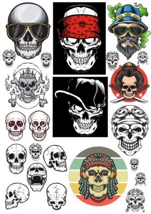 Collection of Detailed Skulls with Accessories and Designs Free Vector