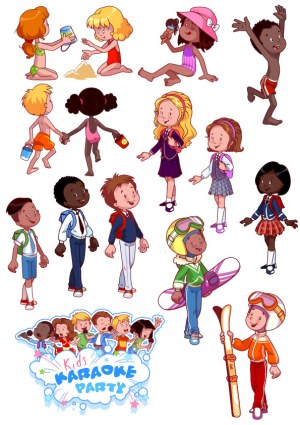 Diverse Children in Various Activities Vector Set Free Vector