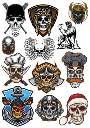 Skull Character Vector Collection with Various Themes Free Vector