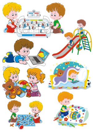 Cartoon Kids Engaged in Various Playtime Activities Free Vector