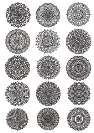 Set of 15 Intricate Black and White Mandala Vector Designs Free Vector