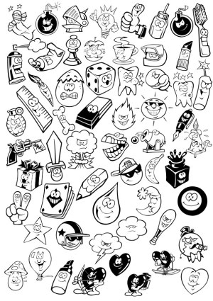Collection of Black and White Cartoon Character Icons Free Vector