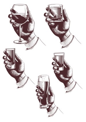 Hand Holding Various Drink Glasses Vintage Vector Set Free Vector