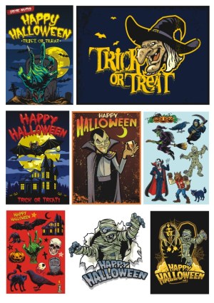 Halloween Horror Vector Collection with Monsters and Festive Greetings Free Vector