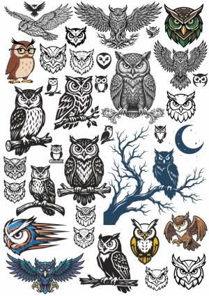 Collection of Various Owl Illustrations and Silhouettes Free Vector