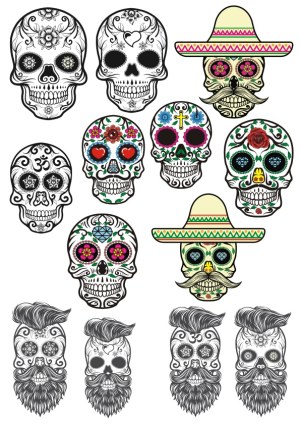 Decorative Sugar Skull and Beard Vector Collection Free Vector