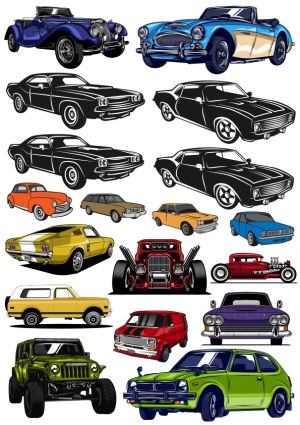 Collection of Vintage and Classic Car Vector Illustrations Free Vector