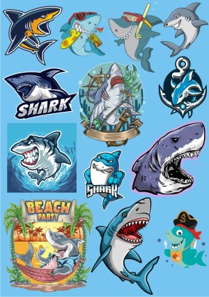 Collection of Cartoon and Aggressive Shark Vector Illustrations Free Vector