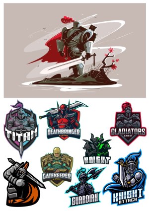 Medieval Knight and E-Sport Knight Logos Collection Free Vector