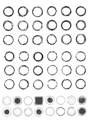 Set of Grunge and Distressed Circular Borders and Stamps Free Vector