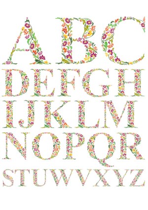 Floral Alphabet Vector Set with Decorative Flowers and Leaves Free Vector