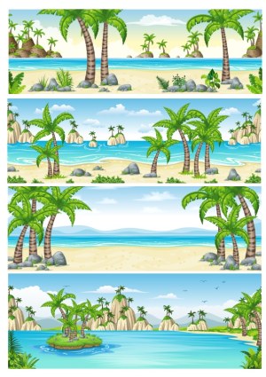 Tropical Beach and Island Vector Scenery Pack Free Vector