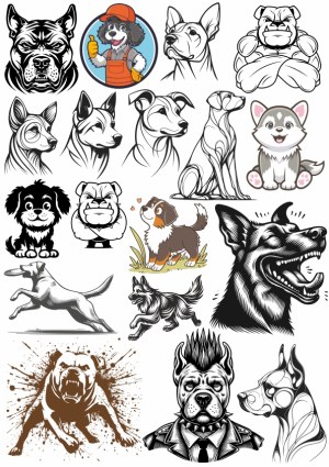 Collection of Dog Vector Illustrations in Various Styles Free Vector