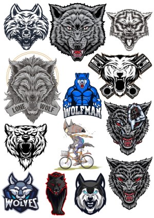 Collection of Intense Wolf and Wolfman Vector Illustrations Free Vector