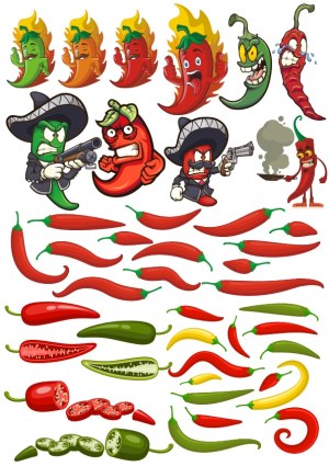 Spicy Chili Peppers Cartoon Characters and Illustrations Collection Free Vector