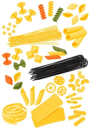 Variety of Different Pasta Types Illustrated in Vector Free Vector