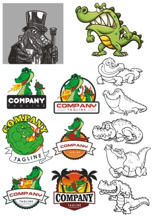 Vector Collection of Cartoon Alligator and Crocodile Mascots and Logos Free Vector