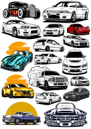 Collection of Sports and Classic Car Vector Illustrations Free Vector