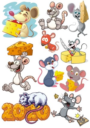 Cartoon Mice and Cheese Collection Vector Set Free Vector