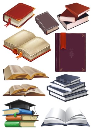 Vector Collection of Various Books and Book Stacks Free Vector