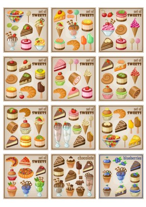 Collection of Vector Sweets and Desserts Icons Free Vector