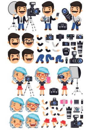 Vector Characters and Camera Equipment for Photography and Vlogging Free Vector