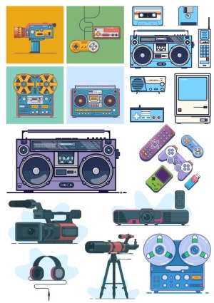 Retro Electronics and Gaming Devices Vector Collection Free Vector