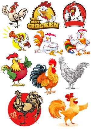 Assorted Cartoon and Realistic Chicken and Rooster Illustrations Free Vector