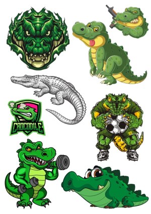 Cartoon Crocodile Vector Collection with Sports and Weapon Themes Free Vector