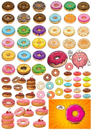 Colorful Assortment of Cartoon Donuts and Pastries Vector Set Free Vector