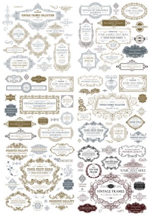 Vintage Decorative Frames and Design Elements Collection Free Vector