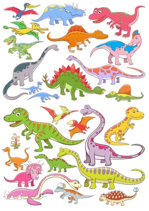 Cartoon Dinosaur Collection with Various Species Free Vector