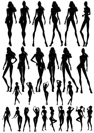 Set of Silhouette Female Fashion Model Poses Free Vector