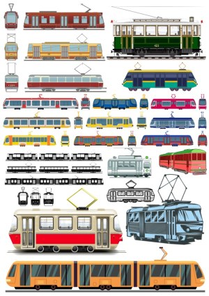 Collection of Various Tram and Streetcar Vector Illustrations Free Vector