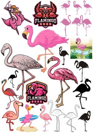 Variety of Stylized Flamingo Illustrations and Silhouettes Free Vector