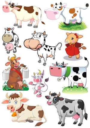 Collection of Cartoon Cow Characters in Various Styles and Poses Free Vector