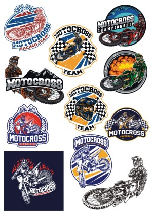 Set of Motocross Racing Team and Championship Vector Emblems Free Vector