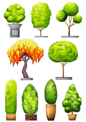 Colorful Decorative Vector Trees and Shrubs Set Free Vector