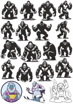 Bigfoot and Yeti Vector Illustrations Set Free Vector