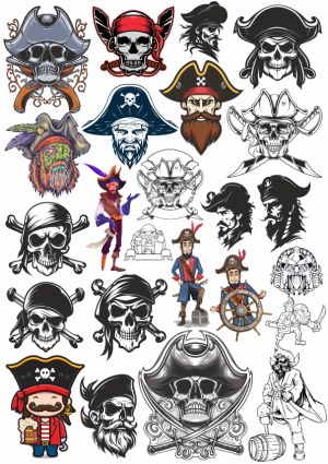 Collection of Pirate and Skull Vector Illustrations Free Vector