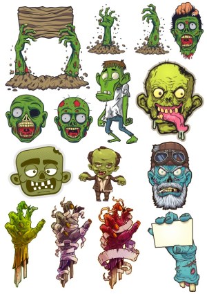 Cartoon Zombie Characters and Hands Vector Set Free Vector